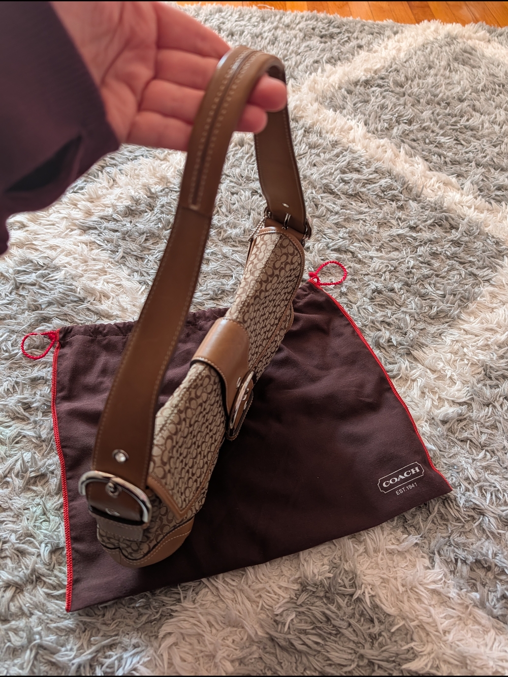 Coach Tan Signature Soho Canvas Saddle Shoulder Bag-Large - Picture 7 of 12